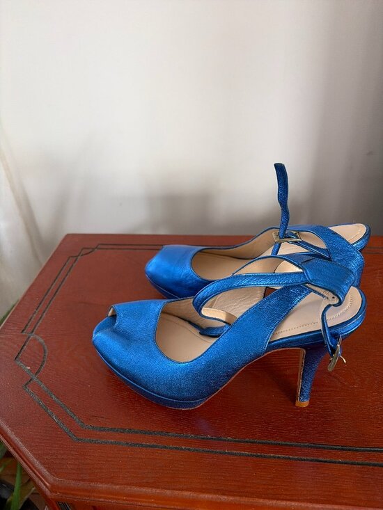 Designers Originals Shoes - Blue Platform High Heel Ankle Strap Sandals